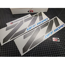 Z71 Off Road Decals (2pk) Fender 15" Bedside 4x4 Stickers Fits Chevy Silverado (Charcoal Metallic & Bright Blue)