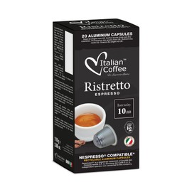 Nespresso compatible capsules Italian Coffee Espresso pods (Ristretto, 100 Aluminium Pods)