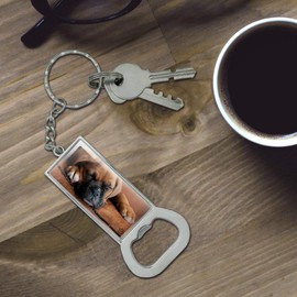 GRAPHICS & MORE Boxer Puppy Dog Sleeping in Leather Chair Keychain Rectangle Chrome Plated Metal Bottle Cap Opener