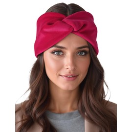 Vivisence Damen Stirnband Herbst Winter Gestrickt Mit Dekorativem Knoten Weich Und Warm Elastisch Kopfband Ideal Für Kühle Tage Modeaccessoire Outdoor Alltag, Rubinrot,Einheitsgröße