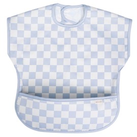 Ali+Oli Smock Bib for Baby (1-pc) Short Sleeve (Blue Checkers) BPA-Free Oeko-Tex Certified, Mess Proof Baby Bib for Eating, Waterproof Baby Smock, Machine Washable, Toddlers Ages 6m+