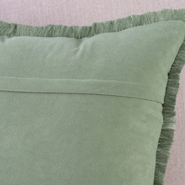 Madizz Set of 2 Suede Cushion Covers with Fringe Tassels 20x20 inch, 50x50 cm, Light Green Soft Decorative Throw Pillow Cases for Sofa Bedroom Pillow Shell