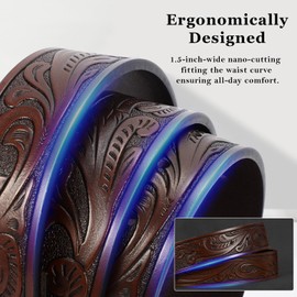 SANSTHS Cowboy Belts for Men Women Adjustable Western Leather Belt with Wolf Buckles Vintage Dark Brown Unisex Belt for Jeans