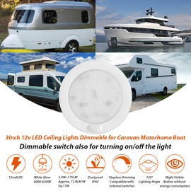 Dream lighting 12Volt RV LED Panel Downlight 3 inch Ceiling Light Fixture with Dimmer Switch - Cool White Lighting for Kitchen Cabinet