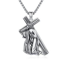 Adnix Crucifix Necklace Men 925 Sterling Silver Crucifix Cross Necklace Jesus Cross Pendant Christian Jewelry for Men Women