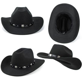 INOGIH Women's Men's Western Cowboy Cowgirl Hat Fedora with Slip Closure Outdoor Wide Brim Fedora Hat, black