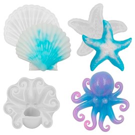 SENHAI - Juego de 3 moldes de resina marina para animales, moldes de resina epoxi de silicona para bricolaje, escritorio, acuarios, peceras, océano, decoración del hogar con temática de animales
