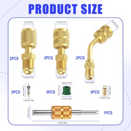 lasuroa 22pcs R410A Adapter Kit, Straight and Angled Mini Split Vacuum Adapter Connectors 5/16 Female 1/4 Male Flare Valve Core Remover Hose Gaskets for Air Conditioner HVAC Refrigeration Service