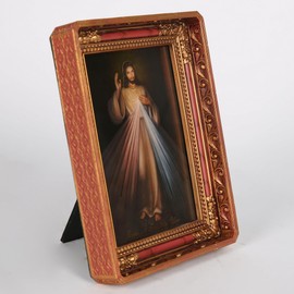 BC Catholic Divine Mercy Image 4" x 6" Tabletop Prayer Picture Framed, Small Jesus Christ Picture, Religious Gift of Indoor Home Decor, Hand Painted Vintage photo Frame by Buildclassic