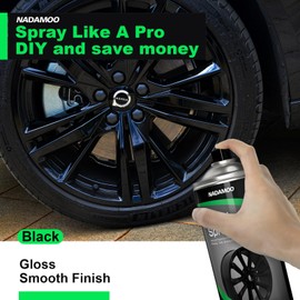 NADAMOO Aluminum Wheel Spray Paint, Semi-gloss Aerosol Car Rim Paint for Recolor and Protection of Metal Surface, Gloss Black, 4 Cans, 13 Oz Per Can