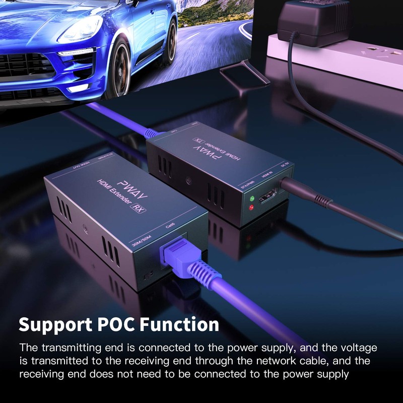 PW-HT202P(POC) HDMI Extender 165ft/50m Lossless Transmission Over Single Cat5e/6 Full