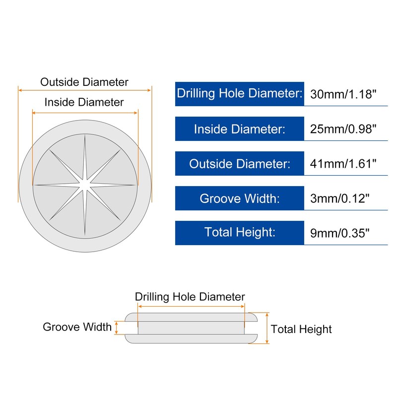 sourcing map 6Pcs Rubber Grommets 1"(25mm) ID 1-3/16"(30mm) Drill Hole