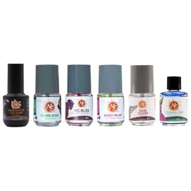 Mc Nails Kit Básico para Preparación y Acabado de Uñas, 6 Productos con Nivelador de pH, Primer, Top Coat, Gel Finish UV, Aceite para Cutículas y Limpia Pinceles