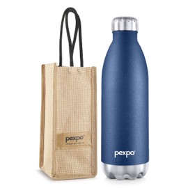 PEXPO Electro 24 Hrs Hot & Cold Vacuum Flask with Jute Bag | Stainless Steel Water Bottle 50 oz | 1500 ml Denim Blue | Insulated | Office Bottle | Workout | Travelling | Home