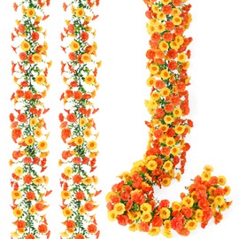 Dremisland Fall Garland 2PCS 5.9FT Artificial Fall Flowers Garland Fall Decor for Home UV Resistant Morning Glory Floral Vines Orange Yellow Autumn Decor for Home Garden Wedding Party Thanksgiving