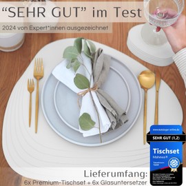 Mahewa® Premium Faux Leather Place Mats, Set of 6, Washable and Waterproof, Table Mats, Leather Look (White, Oval)