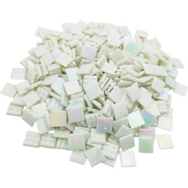 320 Pieces Square Iridescent Stained Glass Mosaic Tiles, 500g Mosaic Tiles for Crafts, 1.5cm Bright Mosaic Glass Pieces for Crafts and Home Decorations (Iridescent White F130)