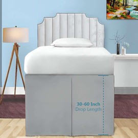 Dorm Room Bed Skirt, Twin XL 32 Inch Drop Length - Light Grey Color, Pleated Pattern with Split Corners - Extra Long Bed Skirt 3 Panels, 100% Microfiber - Easy Care, College Dorm Room Essentials