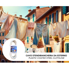IPEA 3.5 mm Steel Washing Line - 20 Metres - Made in Italy - Plastic Coated Washing Line for Outdoor Use, Clothes, White - Thickness 3.5 mm