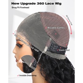 Alionly Hidden Strap 360 Glueless Lace Front Wigs 100% Human Hair 200% Density Pre Plucked HD Lace Loose Body Wave 360 Full Lace Human Hair Wigs With Invisible Drawstring for Black Women 20 Inch