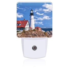 sndheke Beautiful White Lighthouse Night Light Plug into Wall, Ocean Seaside Lighthouse Dusk to Dawn Night Light Plug in,0.5w Energy Saving Sleep Friendly Nightlight for Kids Boys Girls Home Decor