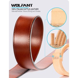 WOLFANT Cinturón casual de cuero de grano completo para jeans, cinturón de trabajo 100% italiano de cuero sólido real