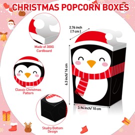 Zhanmai 60 Pcs Christmas Popcorn Boxes Christmas Treat Candy Boxes Christmas Reindeer Snowman Santa Claus Elf Paper Party Favor Boxes for Xmas Popcorn Cookie Goodie Gift Supplies Decor, 6 Designs