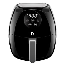 New House Kitchen Digital 3.5 Liter Air Fryer w/ Flat Basket, Touch Screen AirFryer, Non-Stick Dishwasher-Safe Basket, Use Less Oil For Fast Healthier Food, 60 Min Timer & Auto Shut Off, Black