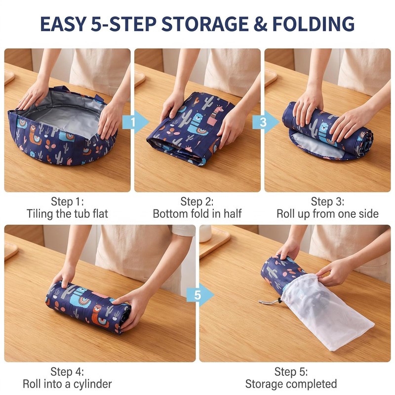 Navy Blue Collapsible Print Foot Soak Tub 15L Travel Feet