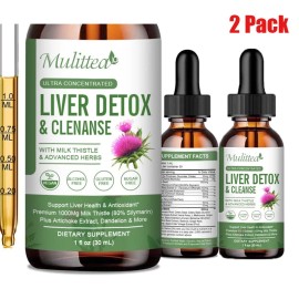 Mulittea 2x Liver Cleanse & Detox Support Supplement Liquid Drop Milk Thistle Extract