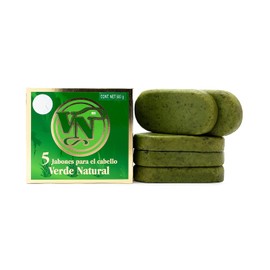 VERDE NATURAL - Jabón para el Cabello - Detiene la perdida de Cabello - Paquete de 5 jabones - Elaborado de forma artesanal