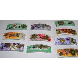 Colorful floral hair barrettes jewelry handcrafted unique art