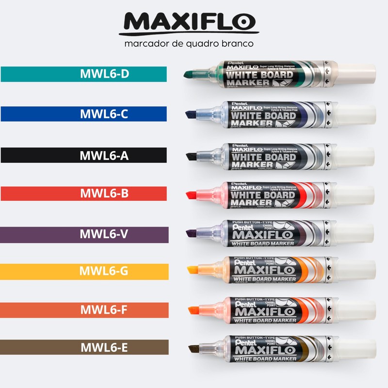 Pentel Maxiflo Green Label Whiteboard Marker with Wide Chisel Tip