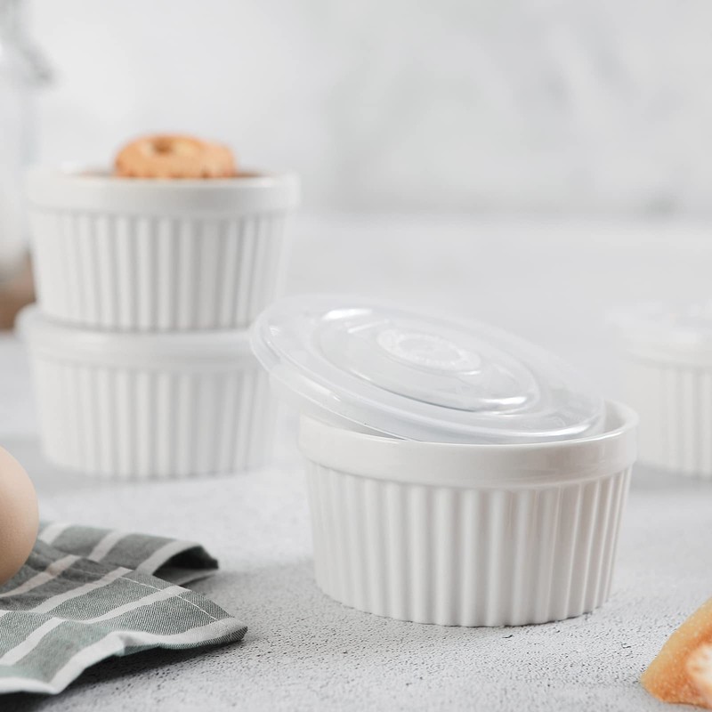 DOWAN Ramekins with Lids 4 oz Oven Safe, Creme brulee