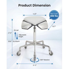 Saddle Stool Chair with Ultra-Quiet Wheels, Rolling Salon Stool