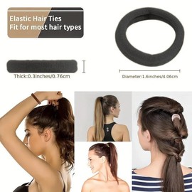 100 Pcs Elastic Hair Ties, Thick Seamless Hair Bands No Damage Soft Ponytail Holders Hair Accessories for Girls Women, Black