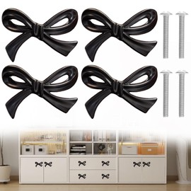 4 Pcs Black Bow Cabinet Knobs Vintage Bow Shape Cabinets Handle with Screws Bow Tie Dresser Knobs Bow Shaped Drawer Cupboard Pulls Suitable for Wardrobe Drawers Storage Cabinets Bookcases (Black-4Pcs)