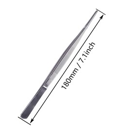 Long Forceps Tweezers, Serrated Bent Tweezers Flat Tips Precision Curved Science Surgical Tongs Jewelers Needle Metal Sewing Sharp Small Kitchen Cooking Tweezers with Teeth Knurled Handles (1PCS)