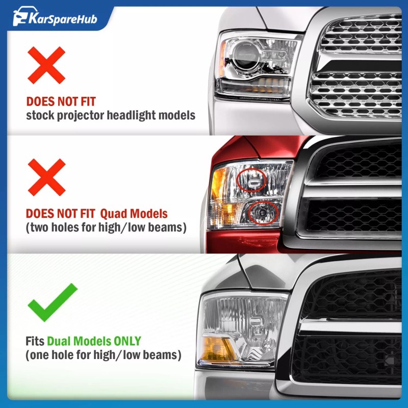 karsparehub For 2009-2012 Dodge Ram 1500 2500 3500 Chrome Headlights