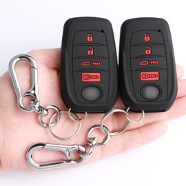 TANDRIVE Key Fob Cover for Toyota 2025 Camry and 2025 2024 2023 Corolla Crown, 4-Button, Silicone, 2-Pack, Red Button, Black
