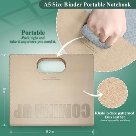 Lined A5 Binder Portable Refillable Notebook - 5.8" x 8.3", 160 Pages of 100G Thick Paper, 6-Ring Design with Pen Loop and Index Tab Stickers - Ideal for Writing, Travel, Work, and School (Khaki)