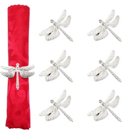 Davifina Dragonfly Napkin Rings Set of 6, Silver Napkin Ring for New Year, Easter, Christmas, Holiday, Hotel, Dinner Party and Table(Dragonfly)