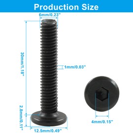 Verkelly 20 Pcs M6 x 30mm Flat Head Socket Head Screw, Socket Cap Screws Bolts Countersunk Bolts Furniture Bolt Allen Bolt, Carbon Steel, Fully Threaded