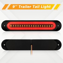 AUTOXBERT 2x  9"Red Amber 12V 24V Oval LED Truck Trailer Flowing Turn Tail Brake Light Bar