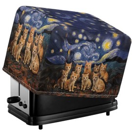 Generic Gogh Starry Cats Toaster Covers, Dust & Fingerprint Protector for 4 Slice Toasters, Polyester, Water Resistant, Drawstring Closure