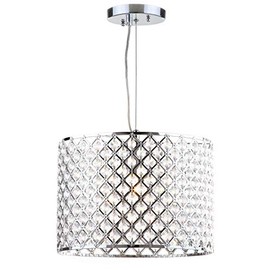 SAFAVIEH Lighting Collection Silva Art Deco Modern Farmhouse Shabby Chic Chrome Beaded Diamond 12-inch Diameter Adjustable Hanging Pendant Light Fixture (LED Bulb Included)