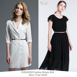 Skinny Belt for Women Leather Waist Thin Belts for Dresses 2 Pack (Waist size below 37",C-Black+Gold)