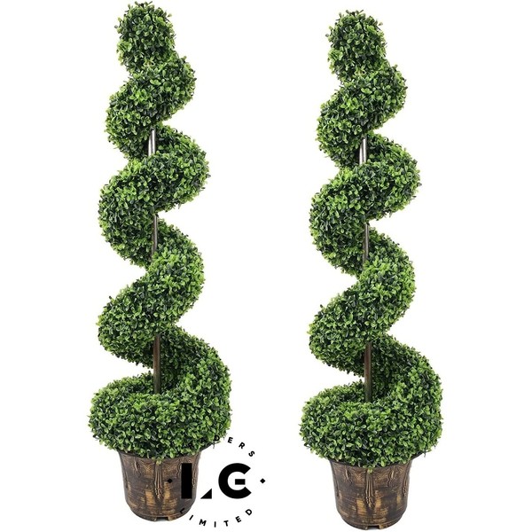 Artificial Boxwood Spiral Topiary Trees for Indoor Outdoor Decor, UV Stable Outdoor Use Height (2spiralpeanut90cm)