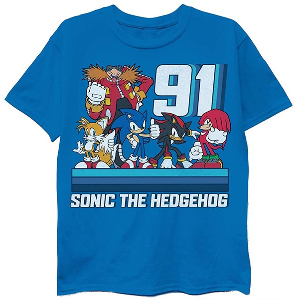 playera oficial SEGA para niños Sonic The Hedgehog, con sonic, colas y nudillos – The Hedgehog Trio, Royal 91., 5/6