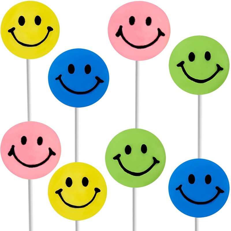 Assorted Happy Face Shaped Lollipops, Rainbow Swirl Lollipop, Mixed Fruit